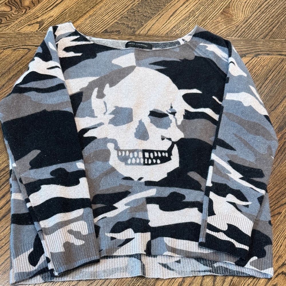 Skull Cashmere Monochrome Camo Skull Sweater - Black, Gray, White